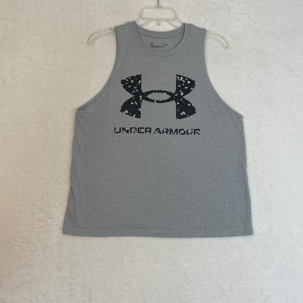 Under Armour Womens Gray Logo Muscle Tank Top Loose Fit 1353268 Size Large